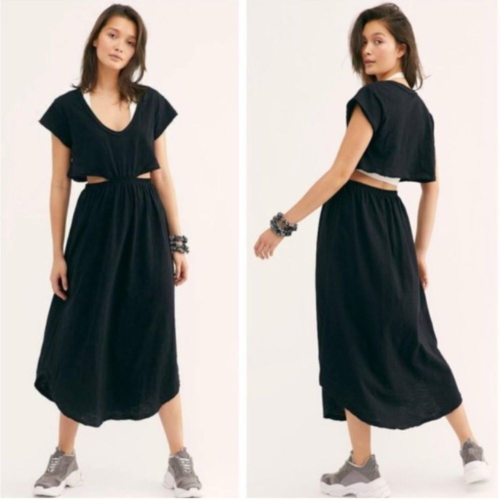 Free People Beach Marigold Cutout Slub Midi Dress Black- Size XS